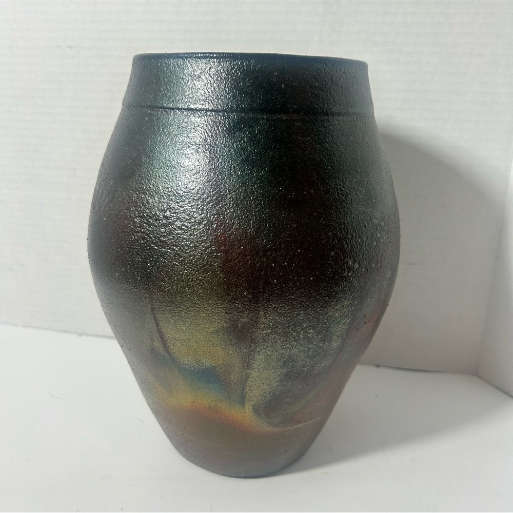 Large Art Pottery Raku Ceramic Vase Signed by Artist 10x7"